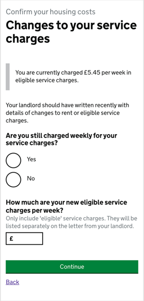 Screenshot of UC website asking about any changes to your service charges in April 2022
