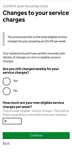Screenshot of the UC changes to your service charges page