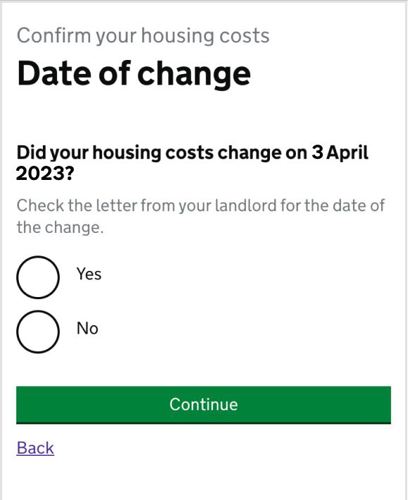 Screenshot of the UC Date Of Change page